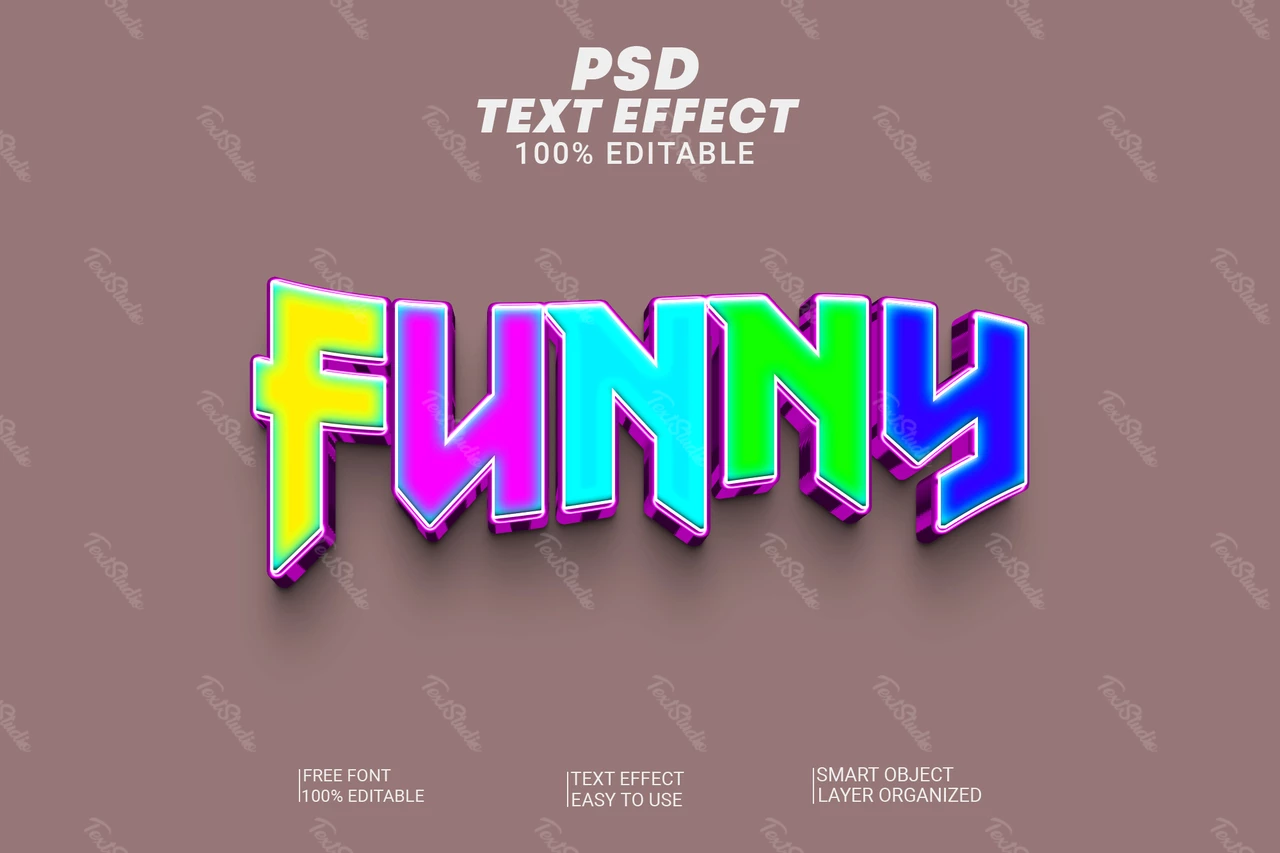Funny Ninja Multicolor Cartoon Kids 3D Text Effect