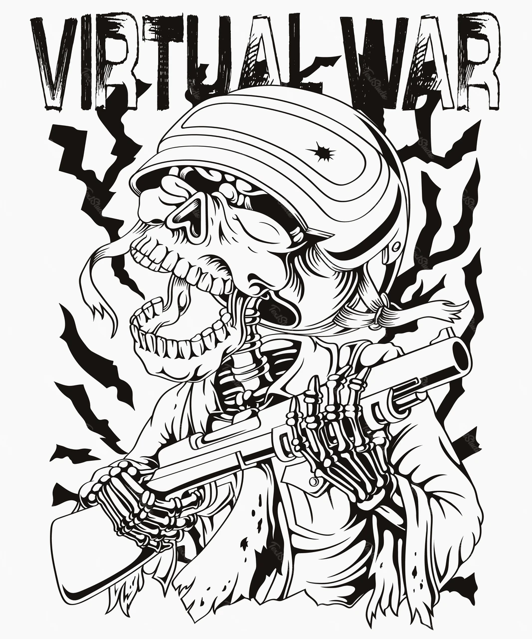 Monochrome Skull Soldier Illustration