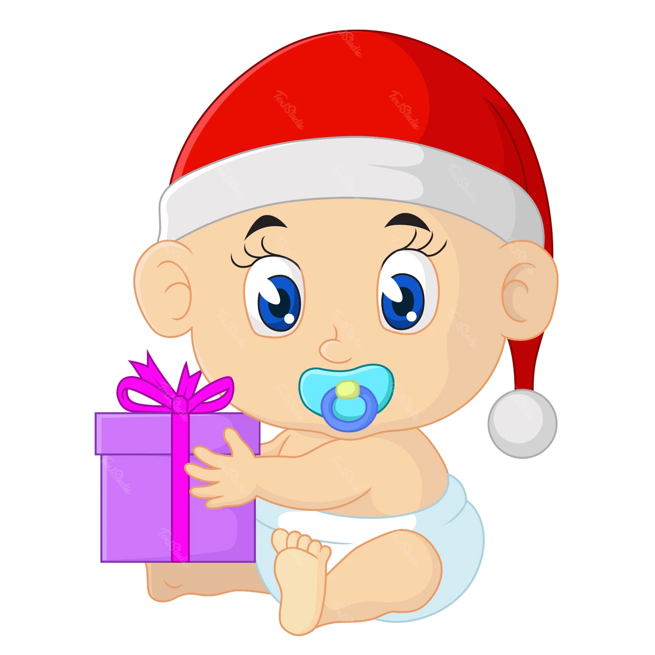 クリスマスの帽子をかぶった赤ちゃんのイラスト
