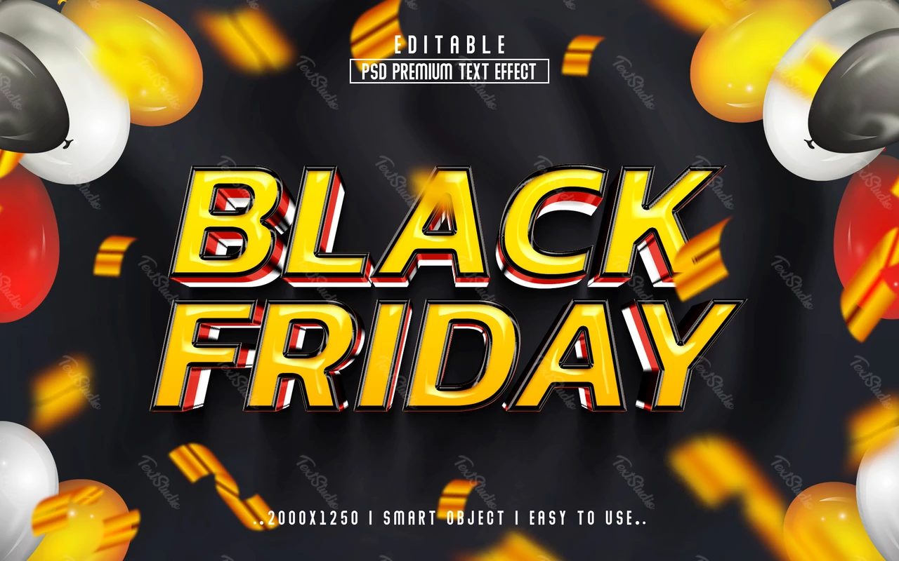Black friday party effetto testo 3d
