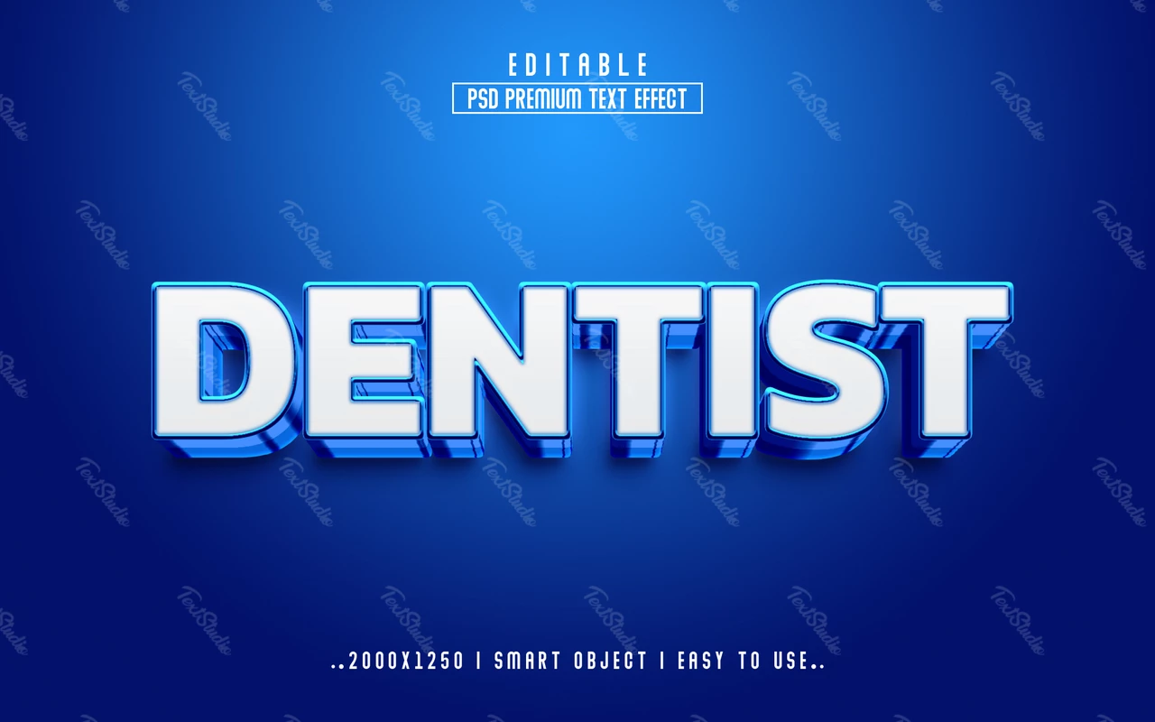 Dentise blauwe metallic randen 3d teksteffect