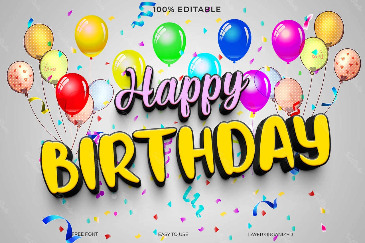 Amor feliz cumpleaños efecto de estilo de texto