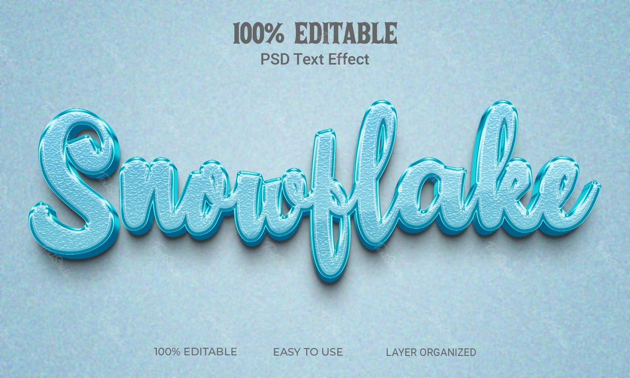 Efeito de texto 3d cursivo azul gelo floco de neve