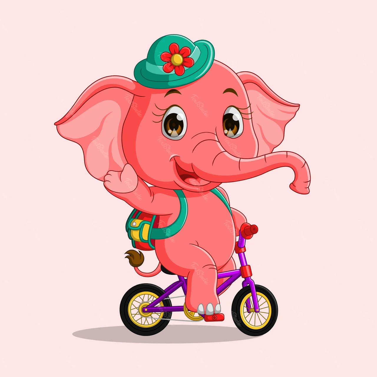 Cartoon Style Cute Elephant on a Bicycle