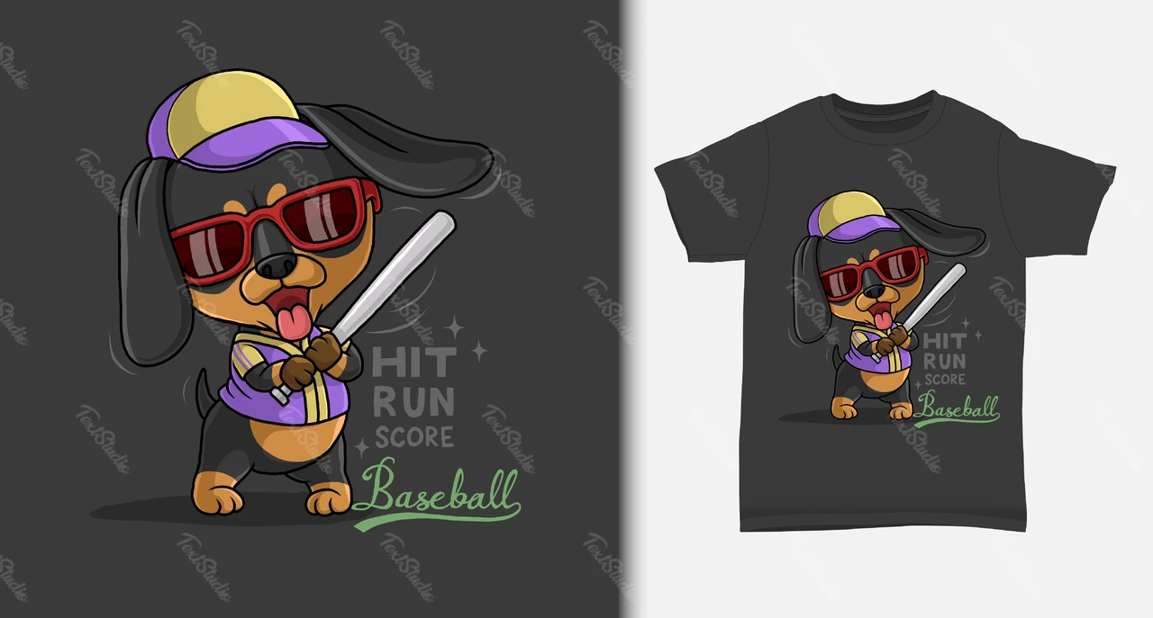 Cartoon Dog Baseball T-shirt Design