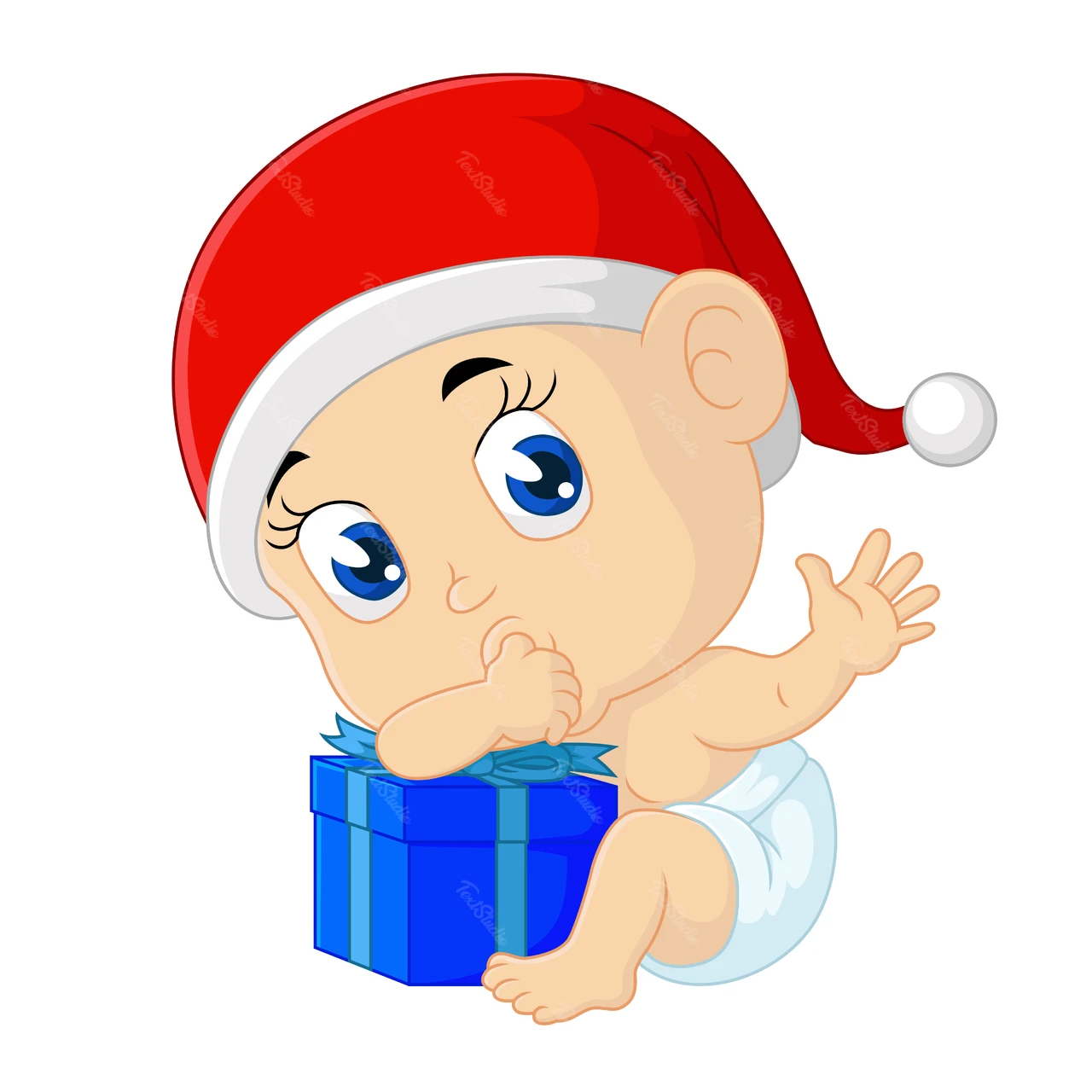 Cute Cartoon Baby in Santa Hat