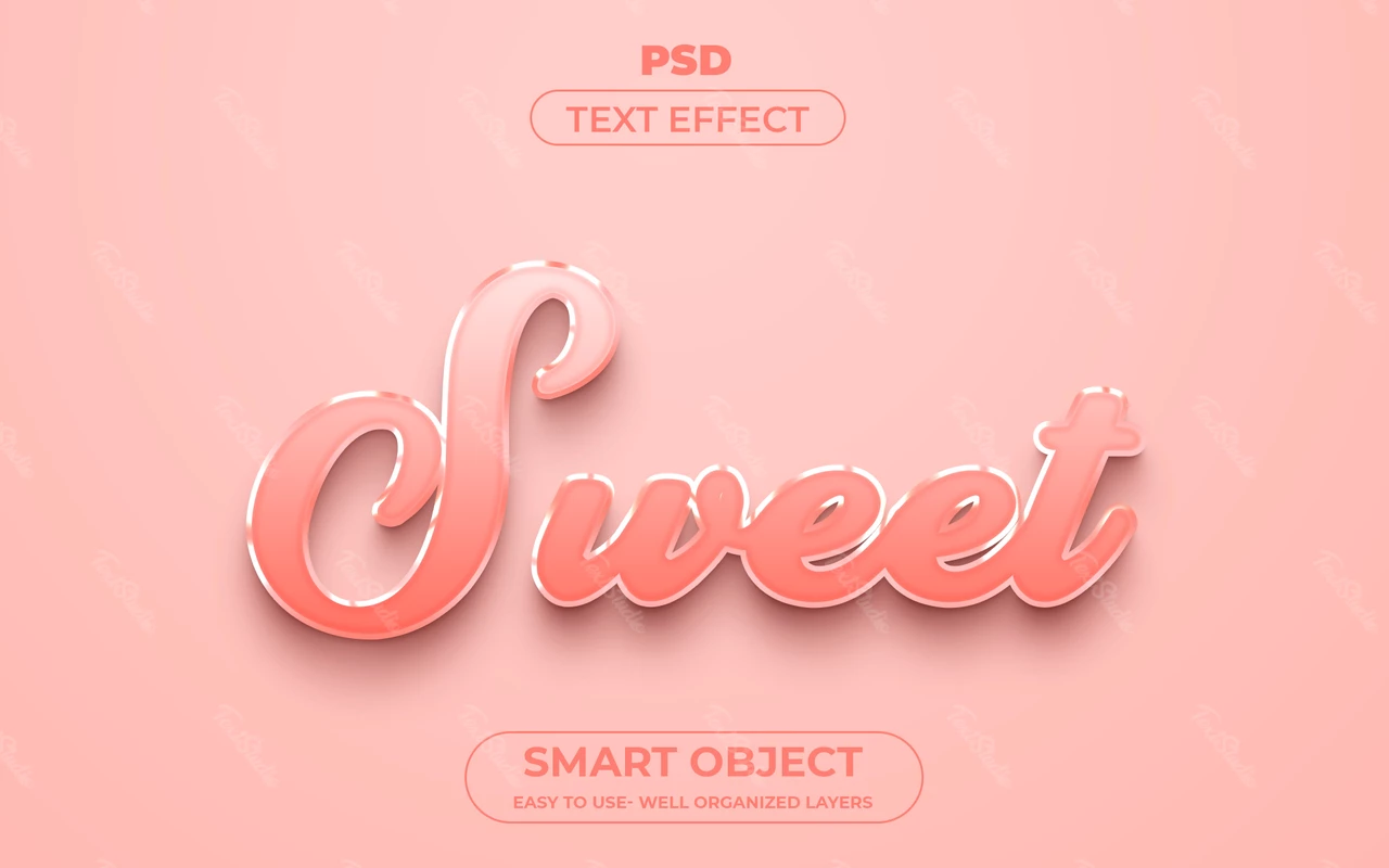 Efeito de texto 3d rosa sedoso e doce