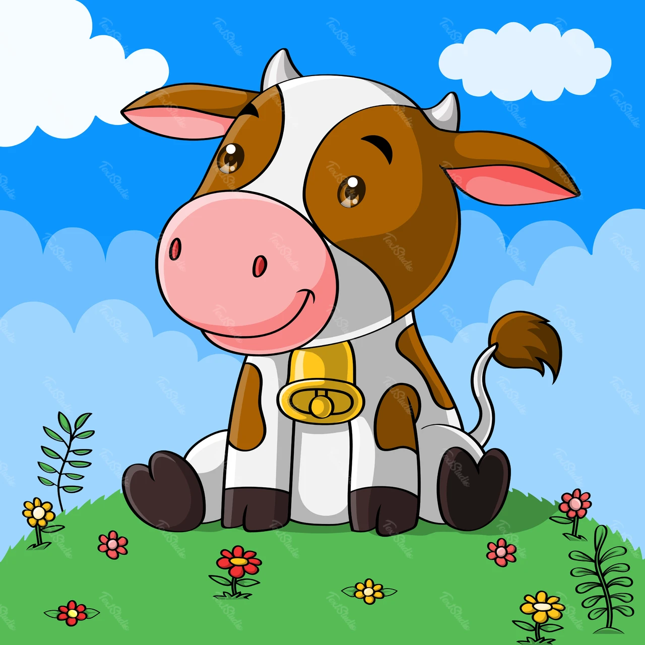 Cartoon Style Happy Cow Illustration