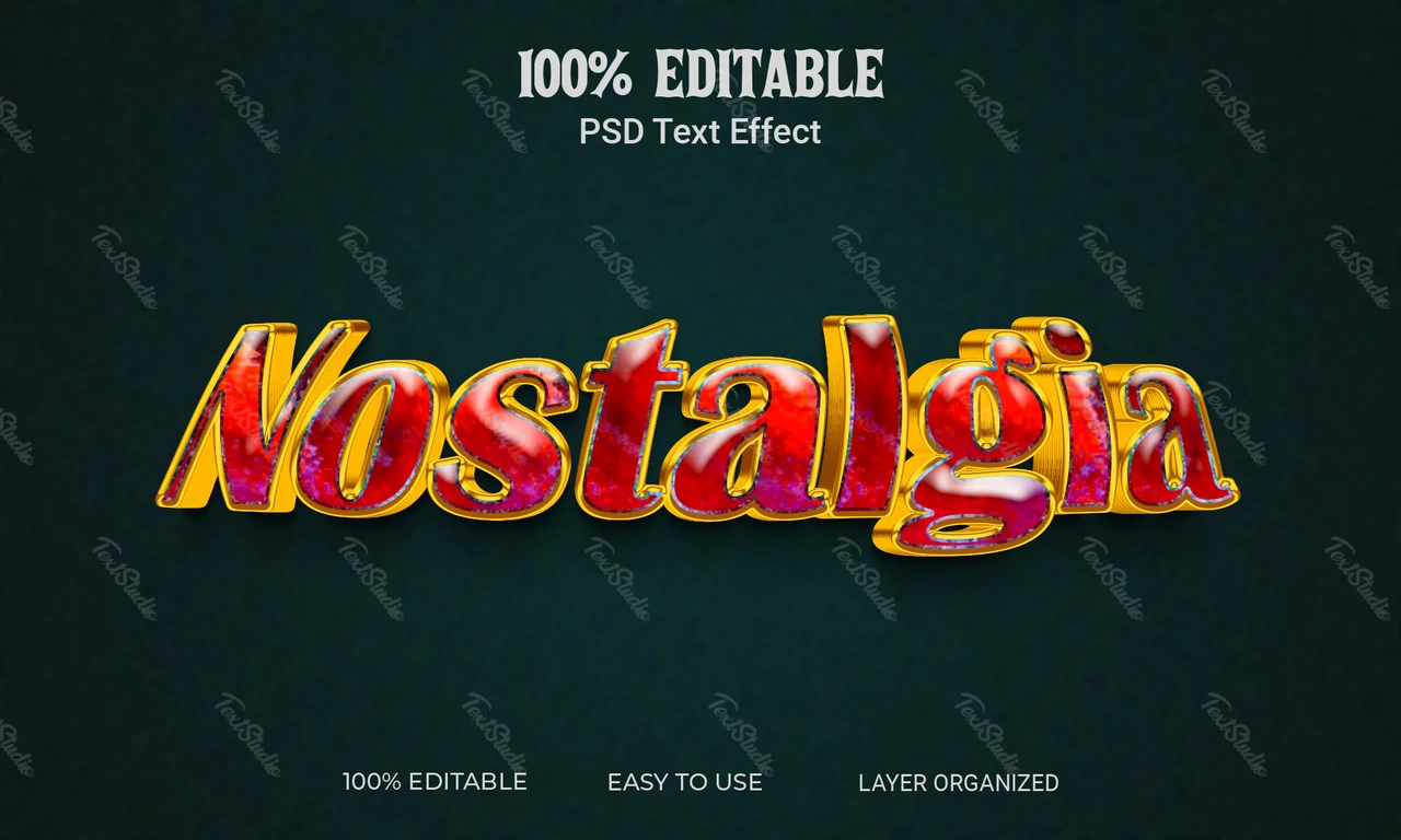 Nostalgia Red Glossy Retro 3D Text Effect