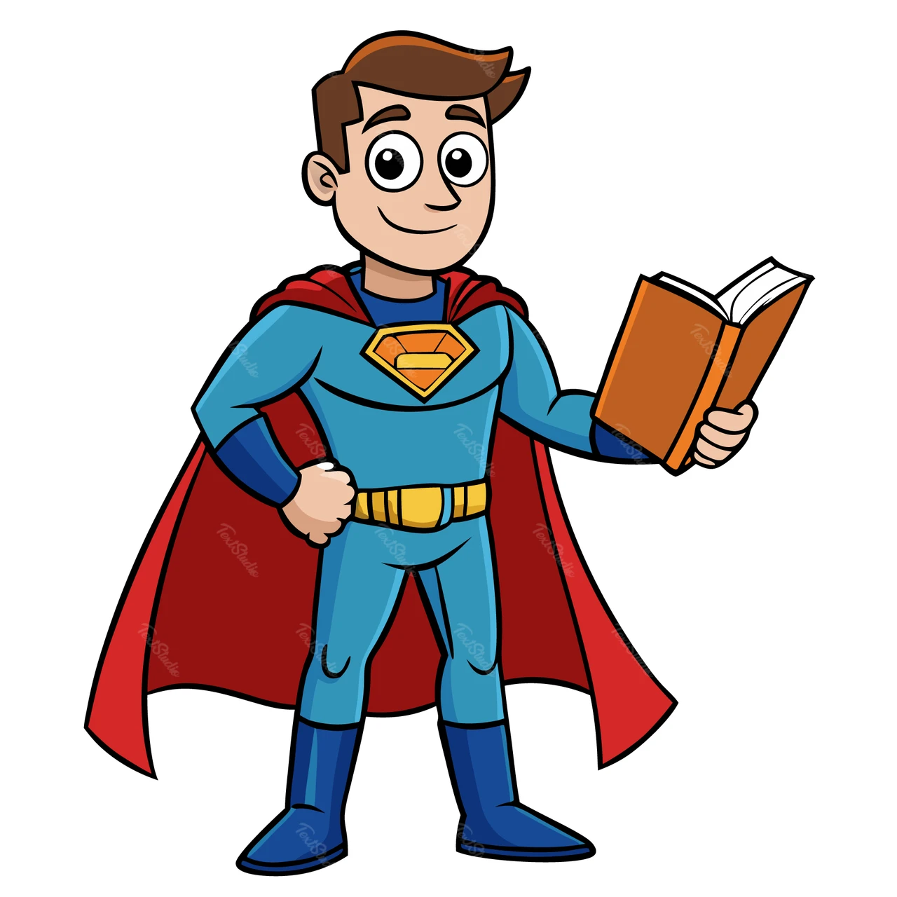 Cartoon Superhero with Book Illustration