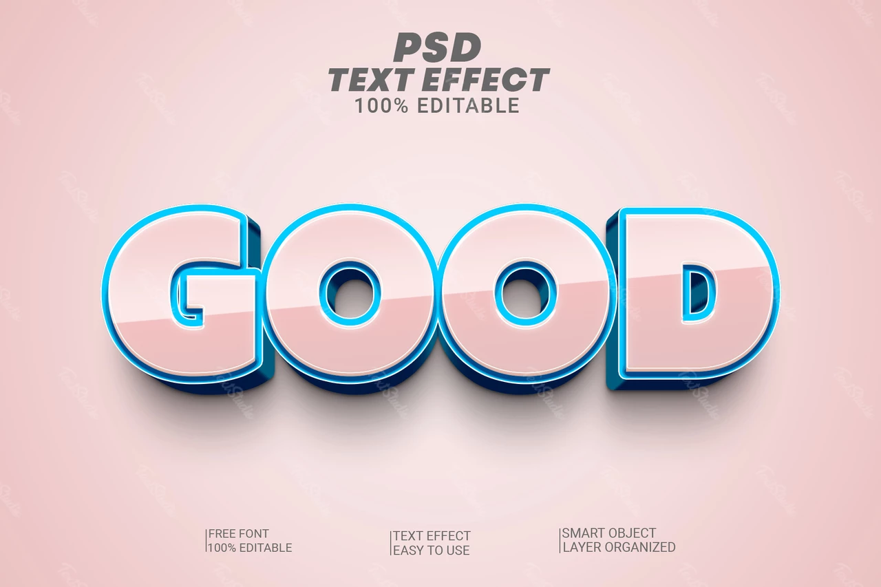 Effet de texte 3d en métal brillant rose clair et bleu
