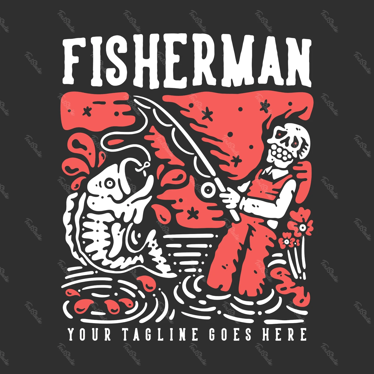 Diseño de camiseta estilo linograbado de pescador