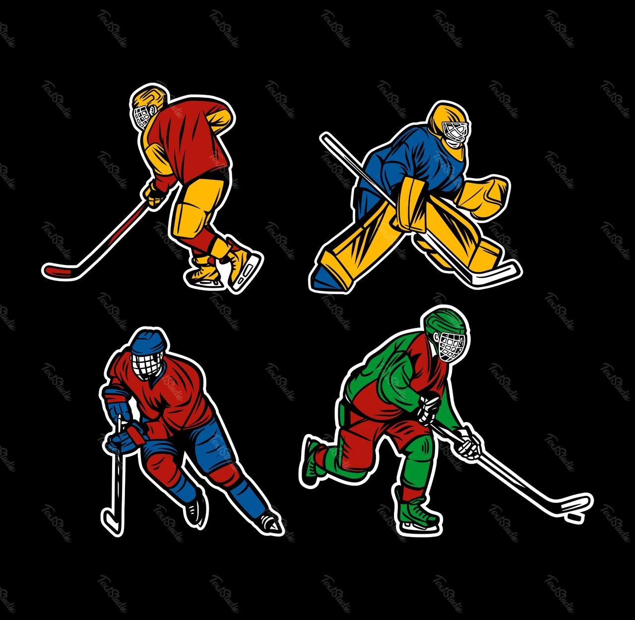 Ilustración de estilo de dibujos animados jugadores de hockey sobre hielo