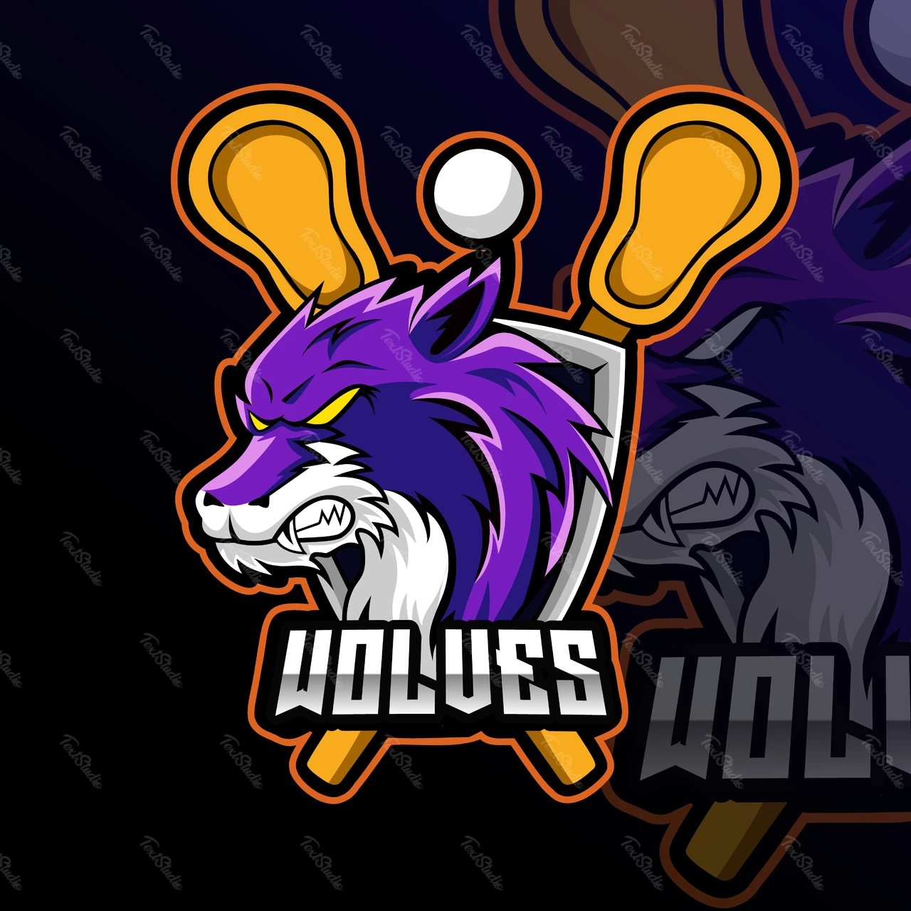 Diseño del logotipo de la mascota con el tema de los lobos