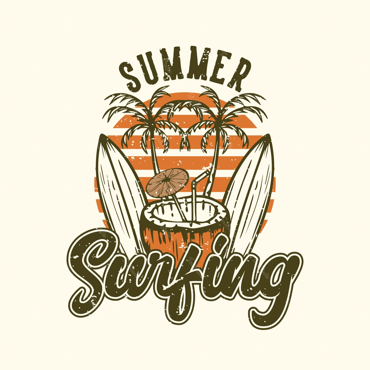 Ilustração vintage de surfe no verão