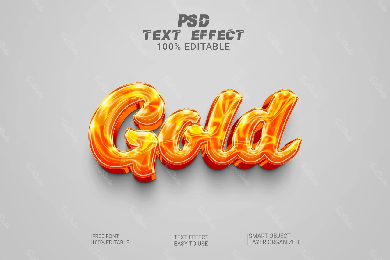 Gold Metallic Liquid Glossy 3D Text Effect