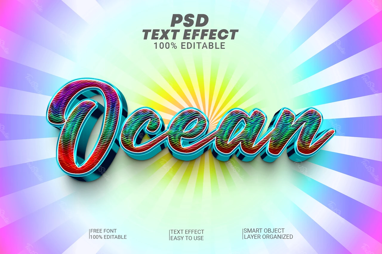Océano 80s manga florida sunshine 3d efecto de texto