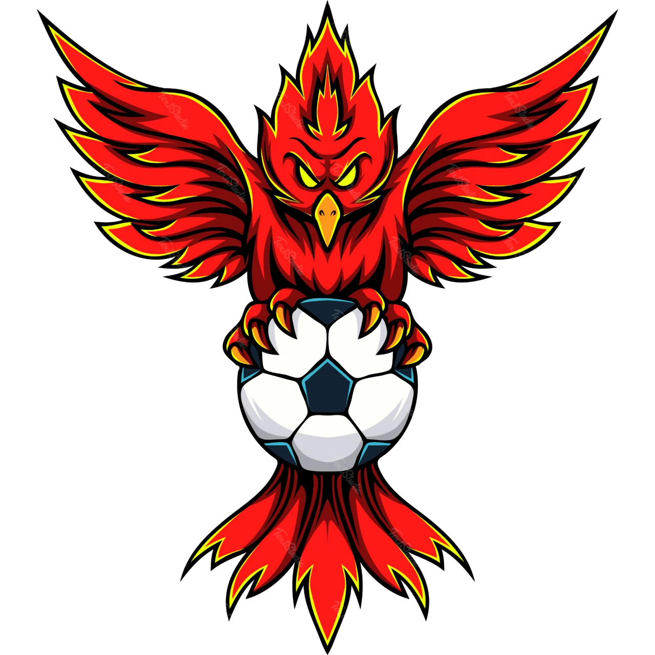 Mascot Logo with Fierce Phoenix and Soccer Ball