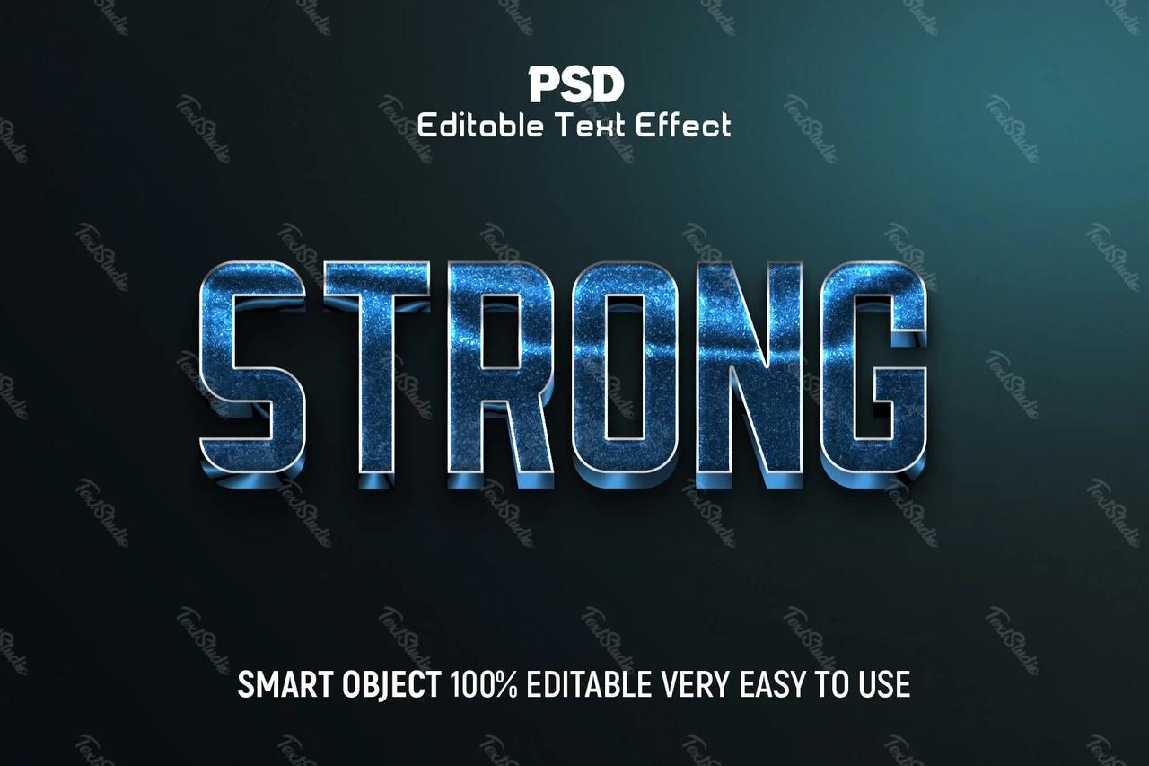 Efecto de texto 3d héroe azul fuerte