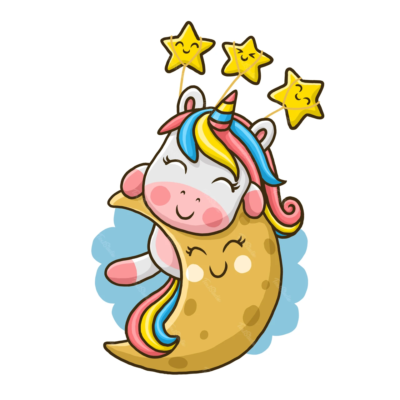 Cute Cartoon Unicorn on Moon Illustration