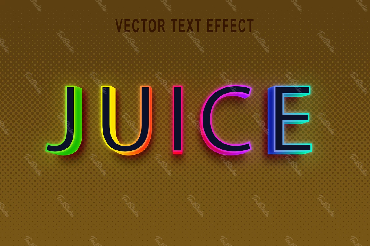 Juice neon rainbow 3d font style effect