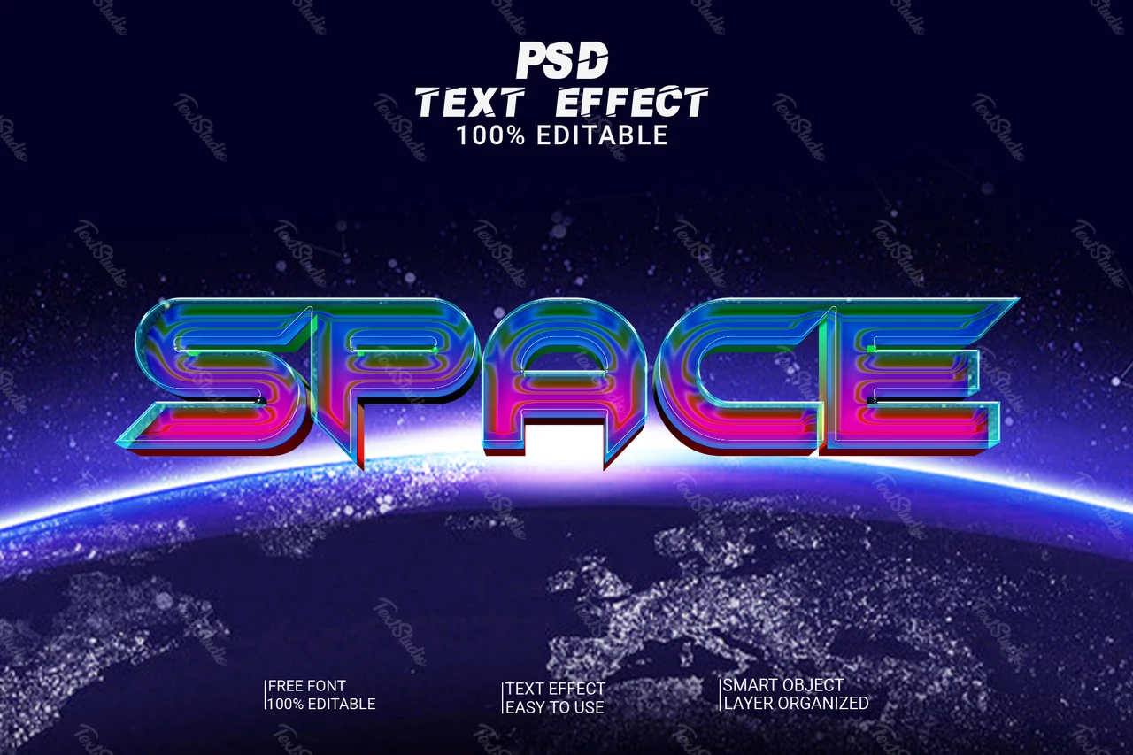 Space Universe Earth View Futuristic Blue 3D Text Effect