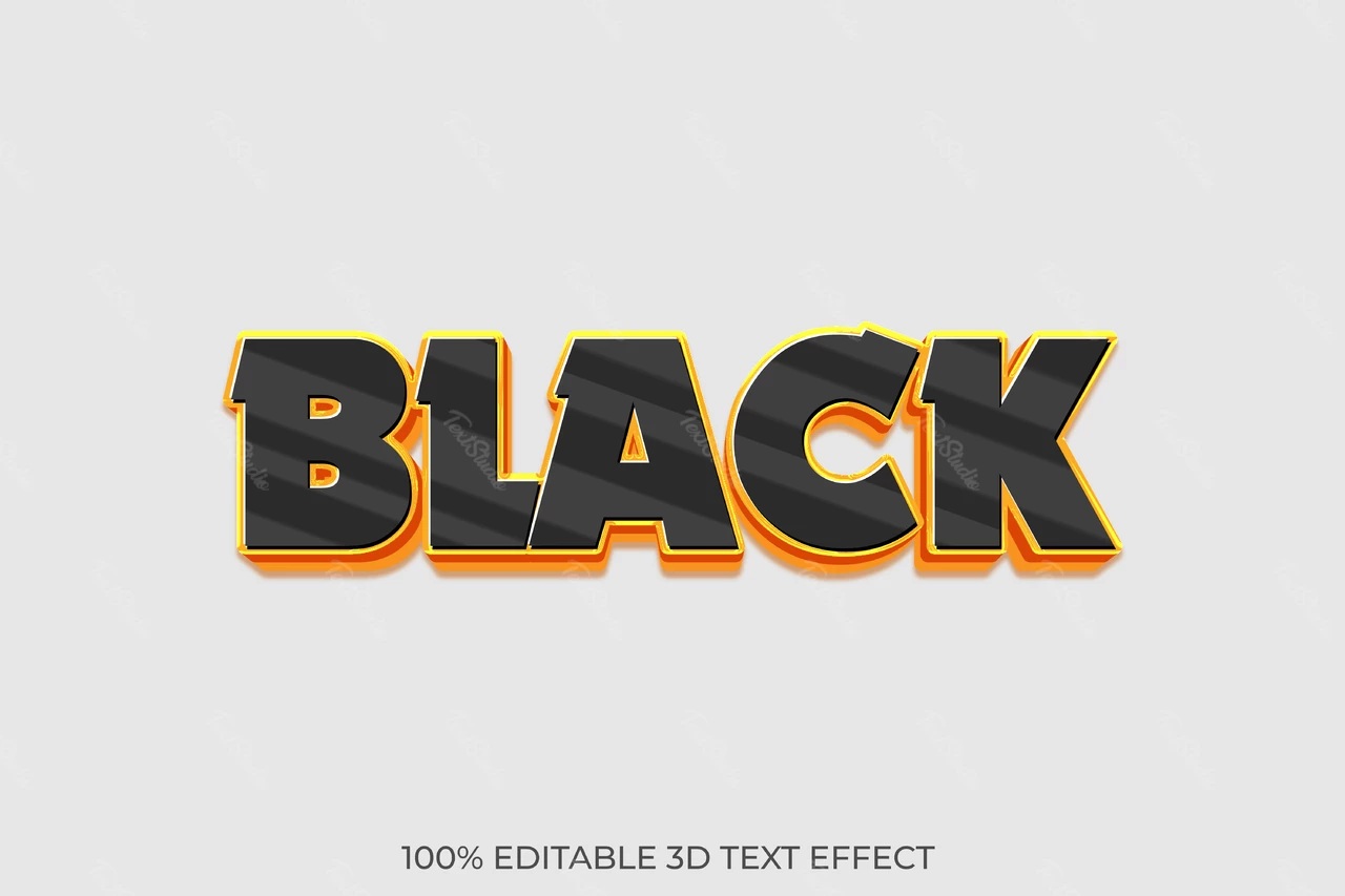 Efecto de texto 3d estilo película en negro y dorado