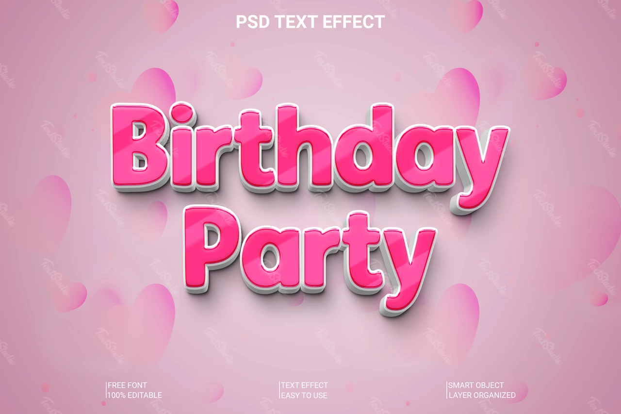 Efeito de estilo de fonte rosa feminino para festa de aniversário