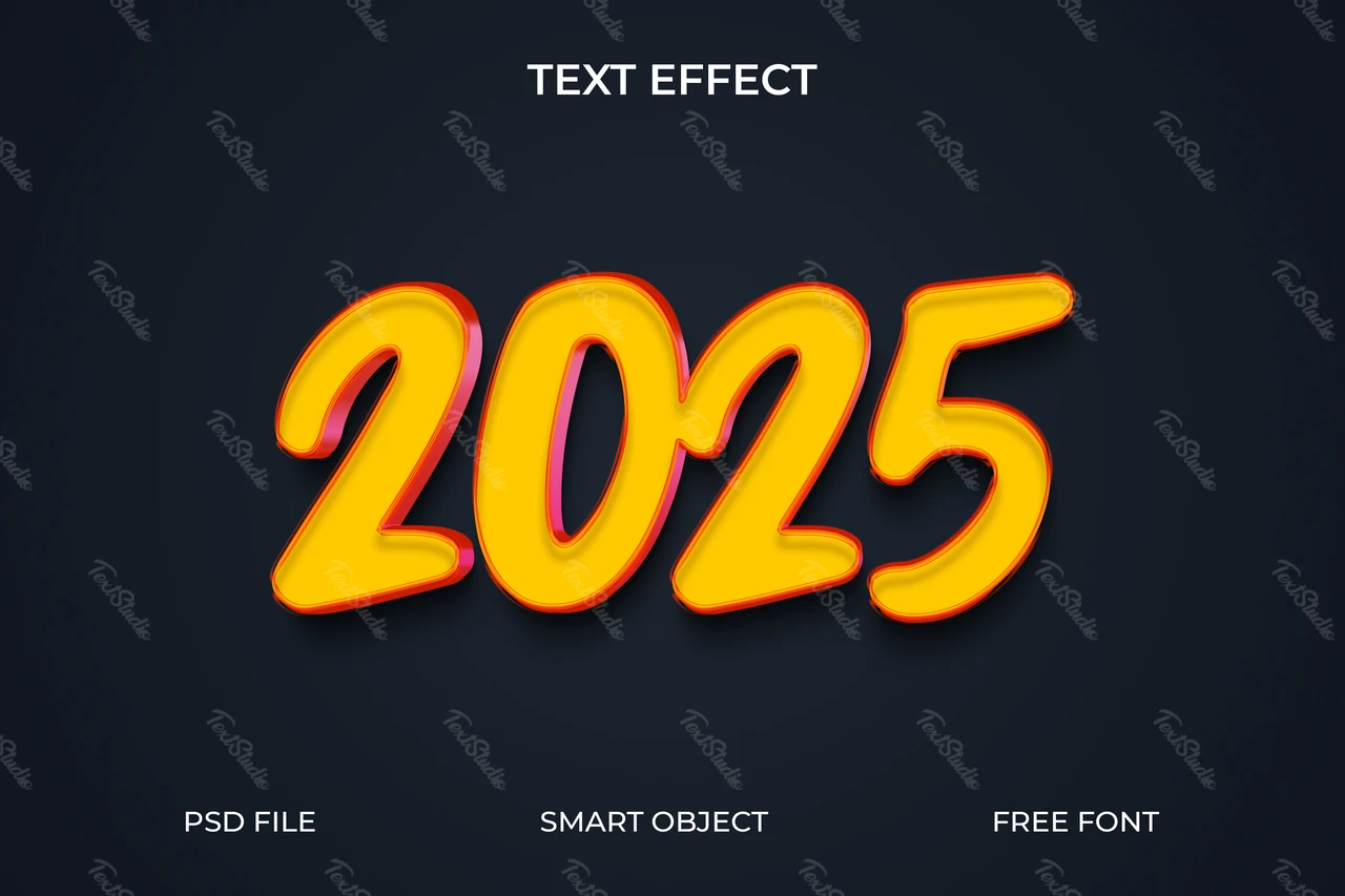 Efeito de texto divertido em estilo de desenho animado para 2025