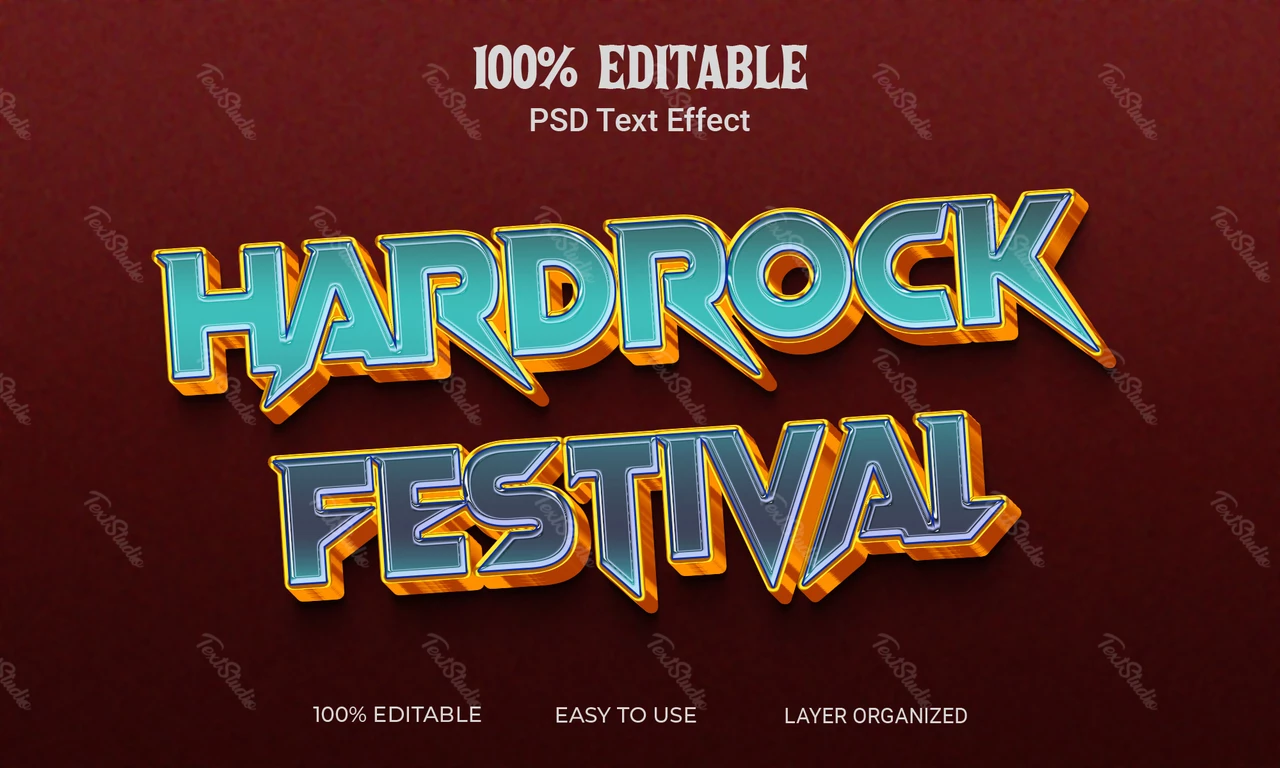 Hardrock festival afilar letras 3d efecto de texto