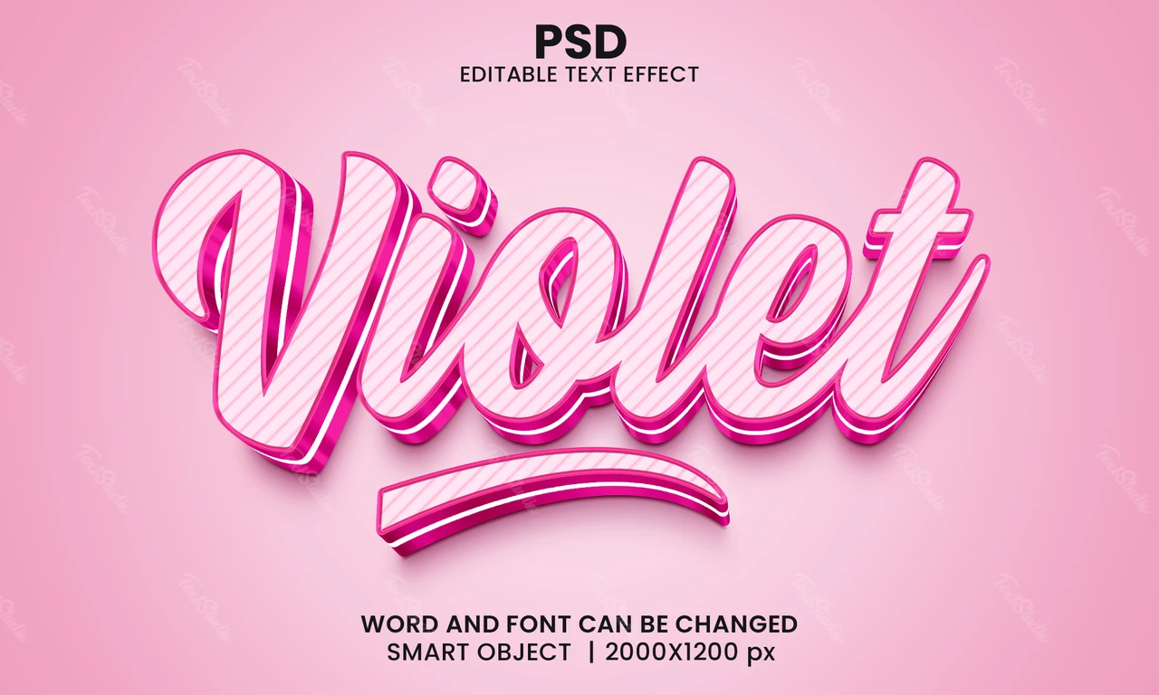 Efeito de texto 3d de listras rosa violeta
