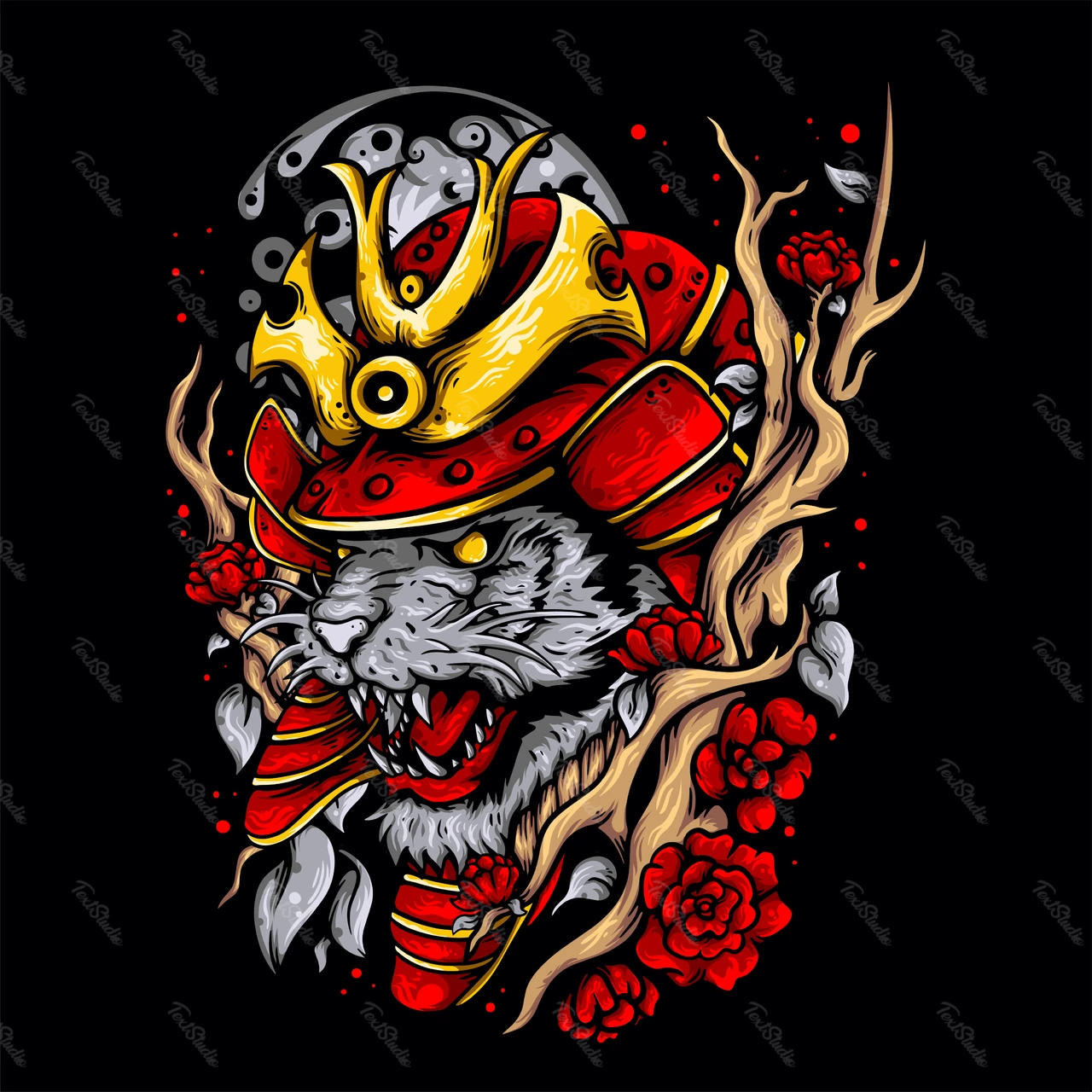 Samurai Warrior Cat Illustration