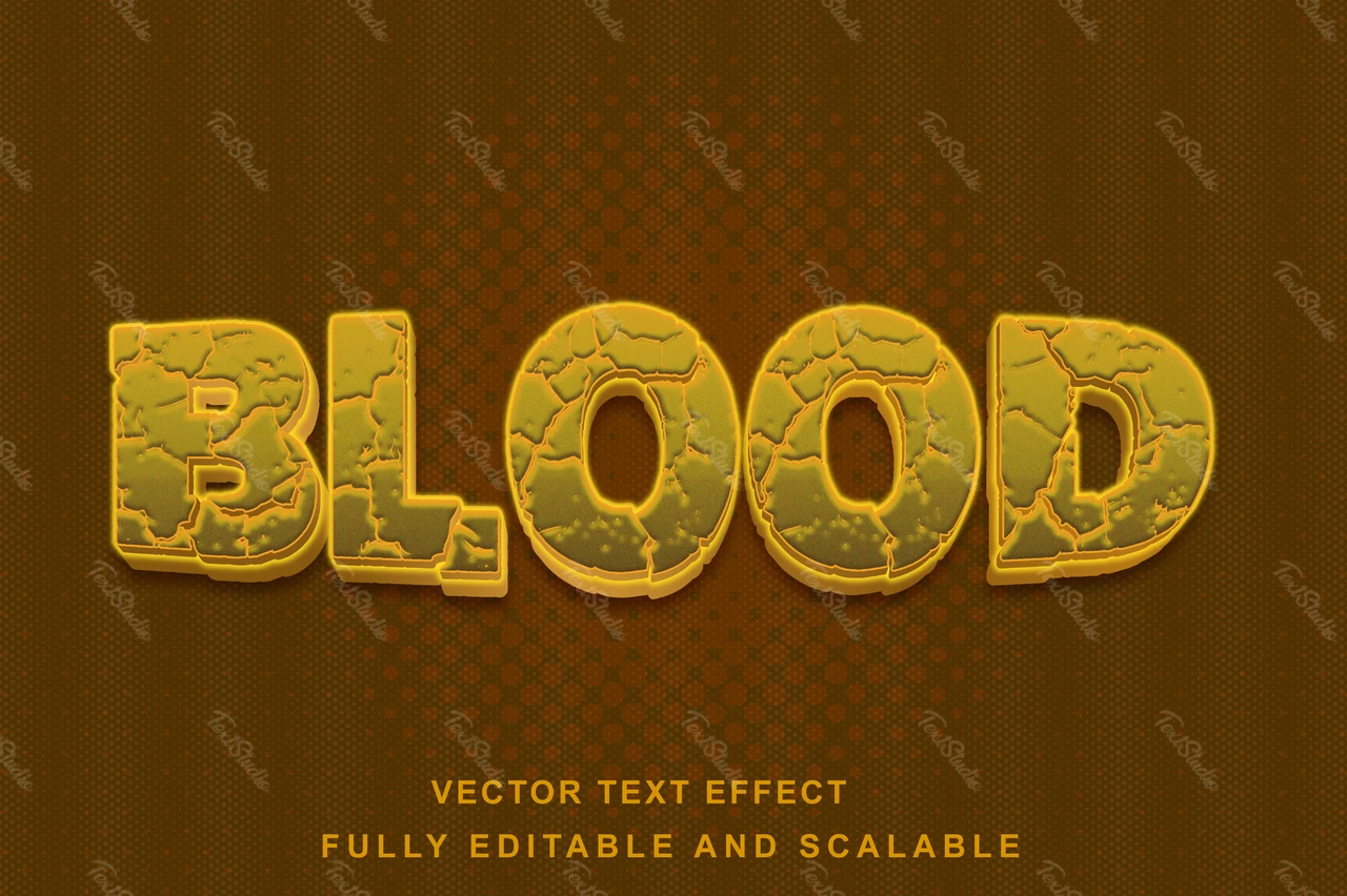Efeito de estilo de fonte 3d de sangue amarelo erodido