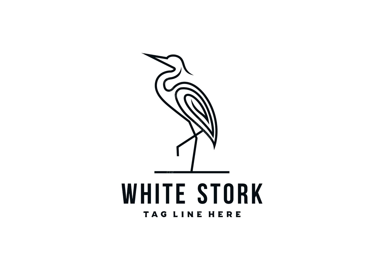 Minimalistisch lijntekeninglogo voor witte ooievaar