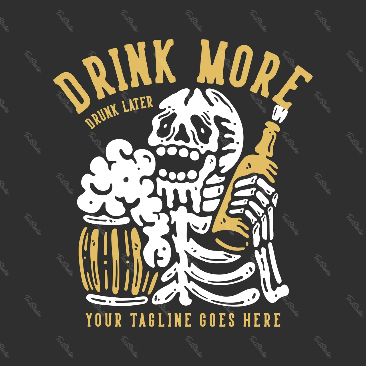 Skeleton Beer Illustration in Vintage Style