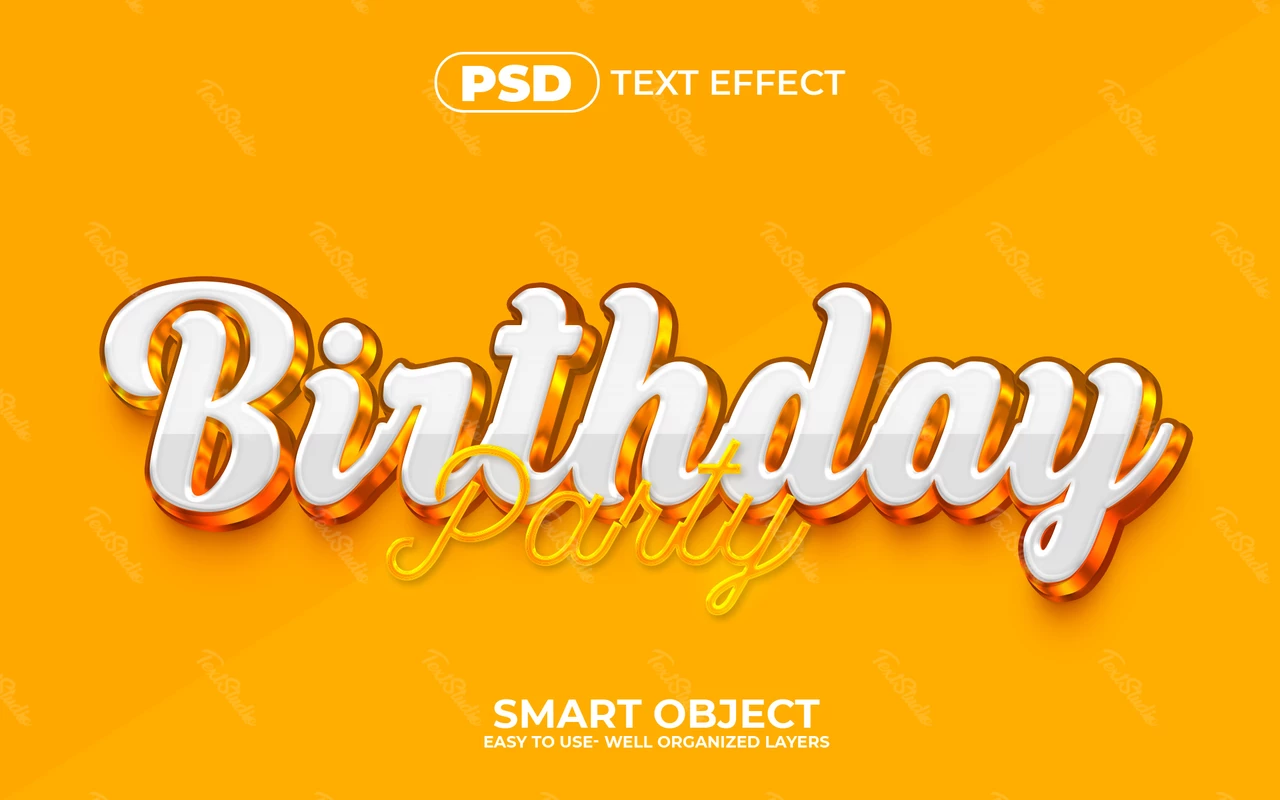 Birthday Party Orange 3D Text Effect
