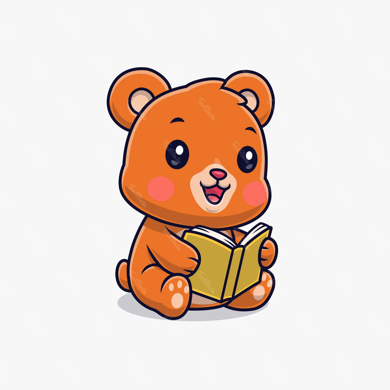 Cute Cartoon Bear Reading Book Illustration