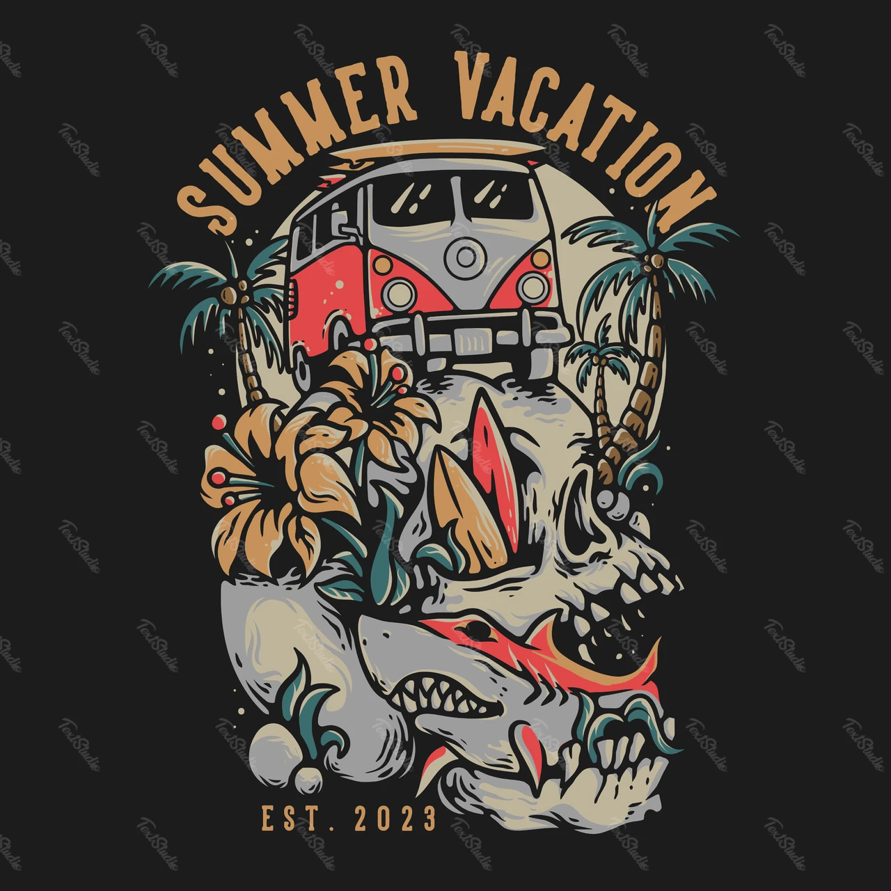 Ilustracja z wakacji w stylu vintage