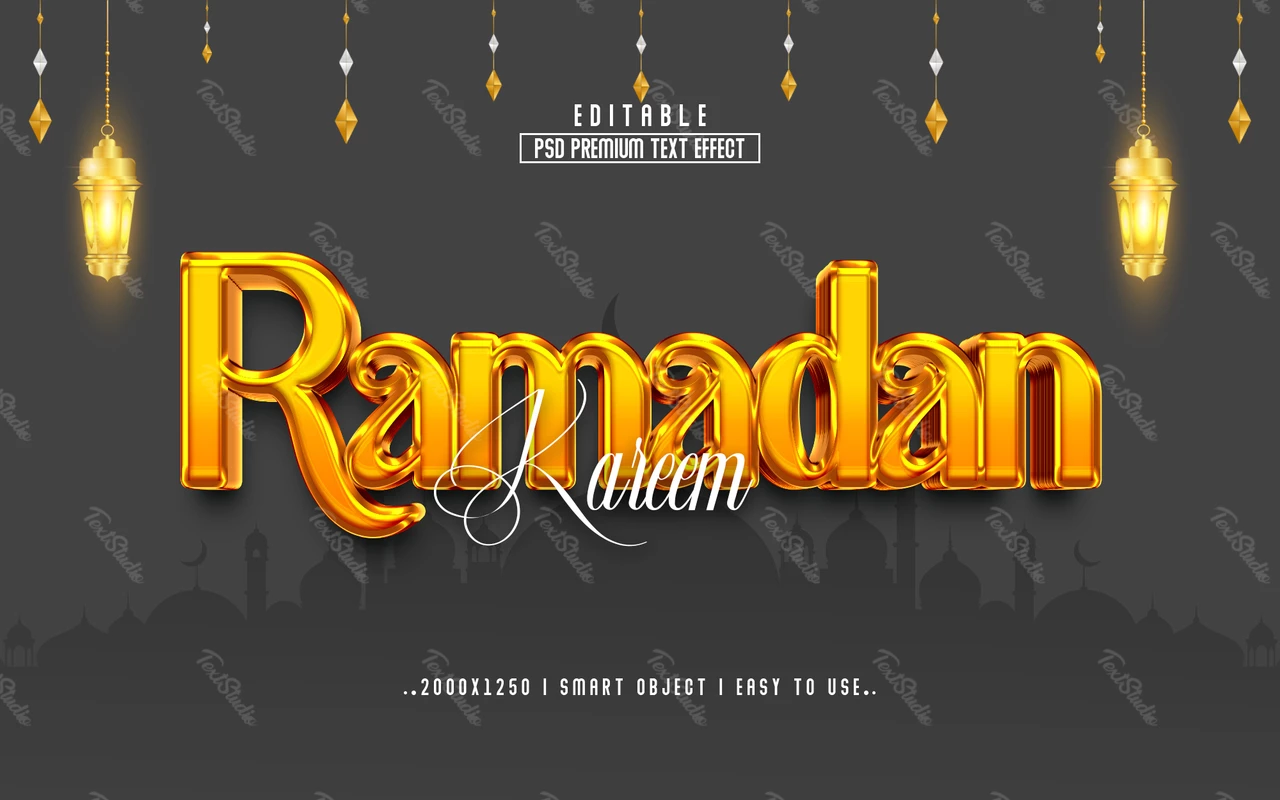 Ramadan kareem oriental doré 3d effet texte