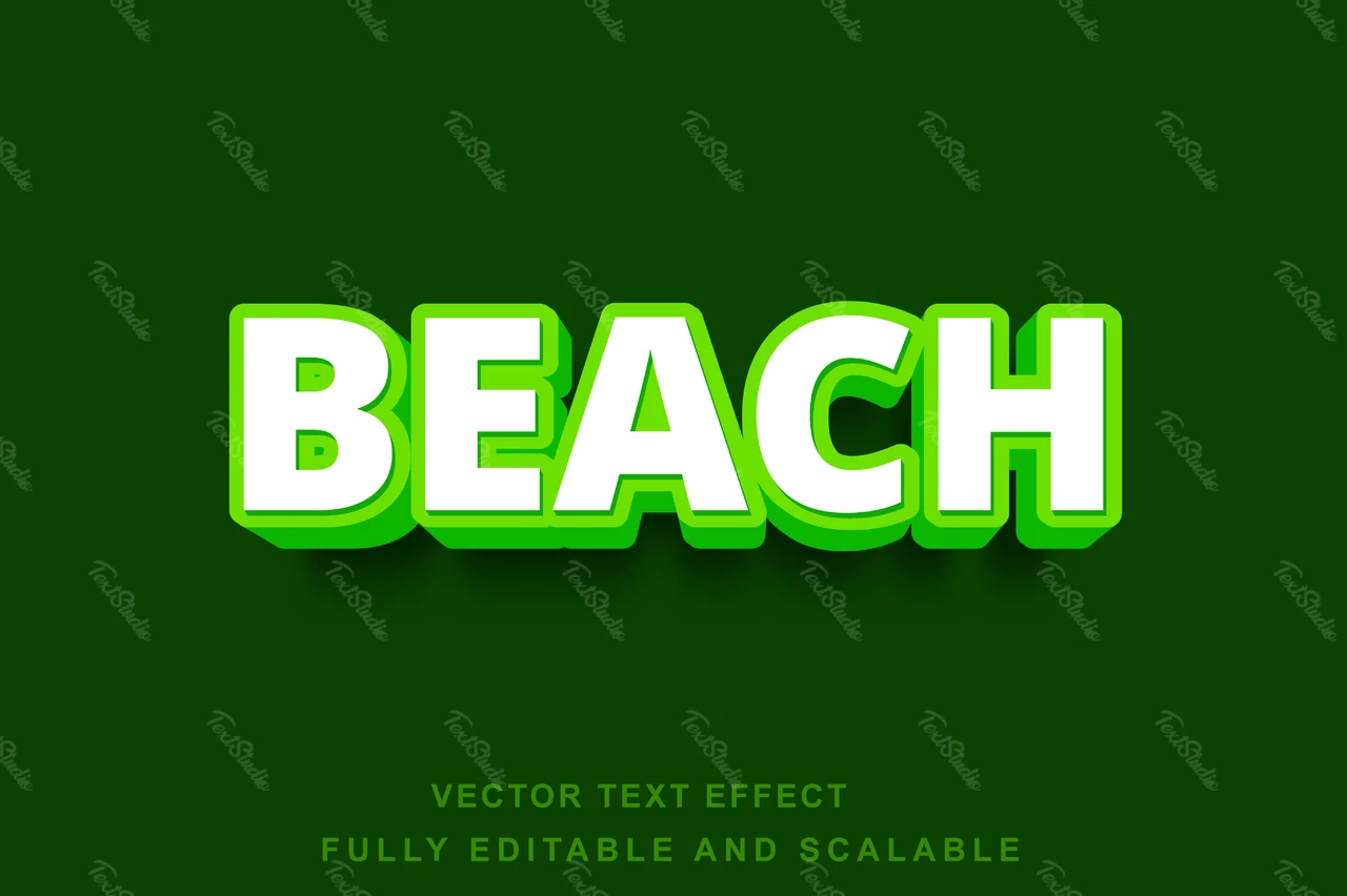 Efeito de estilo de fonte 3d verde praia