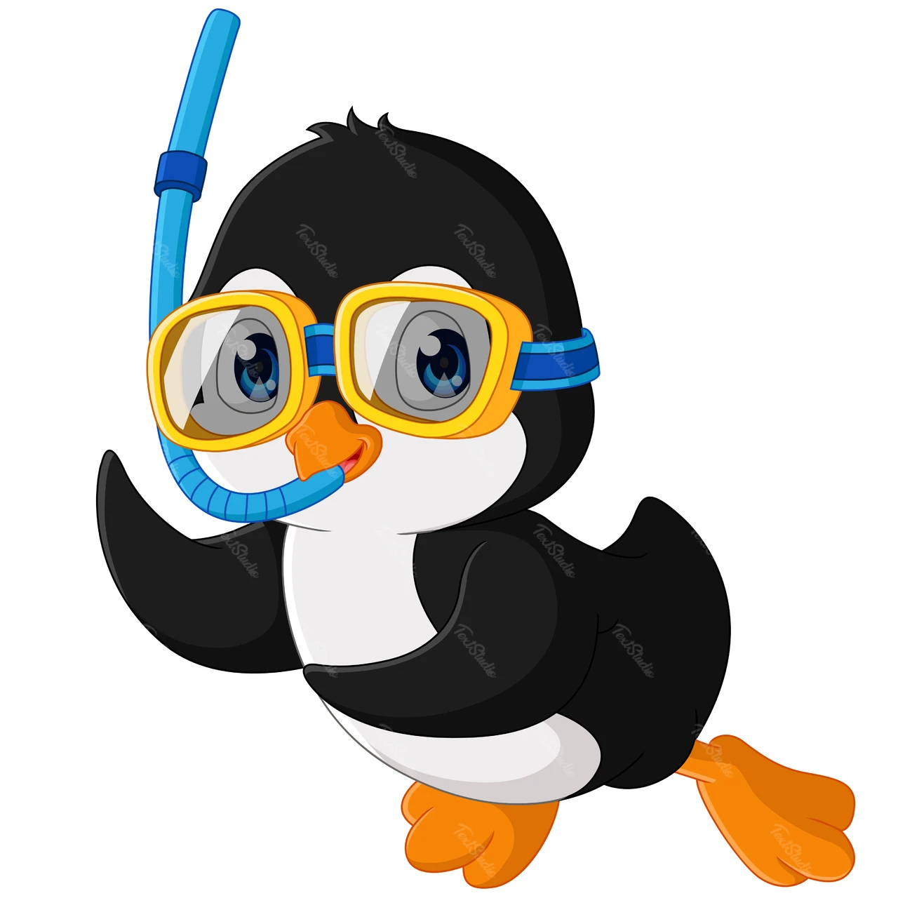 Cartoon pinguïn met snorkeluitrusting