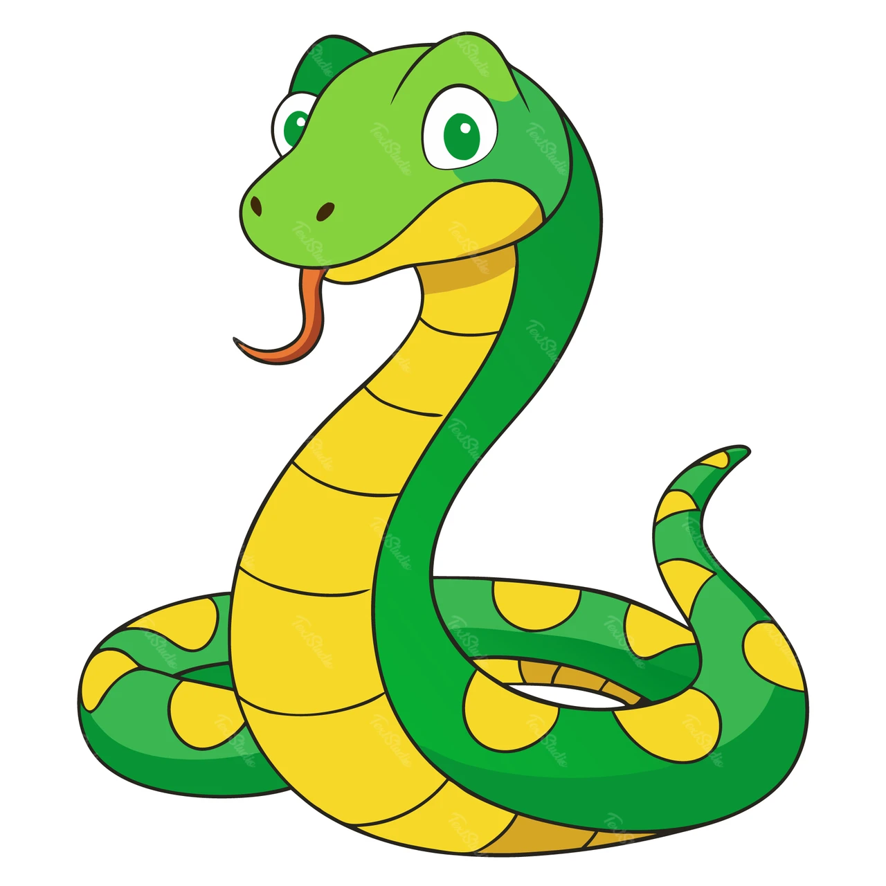 Illustrazione di serpente verde in stile cartoon