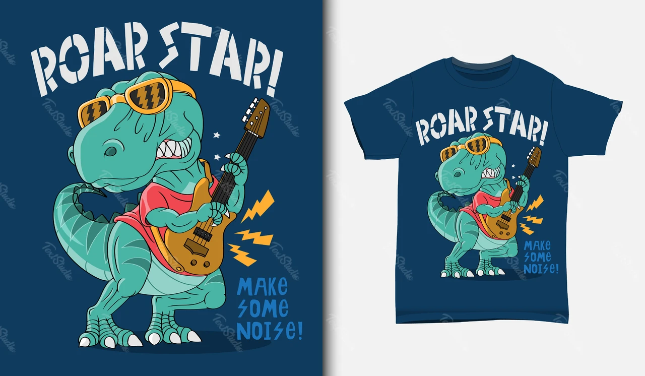 Cartoon Dinosaur Rock Star T-Shirt Design