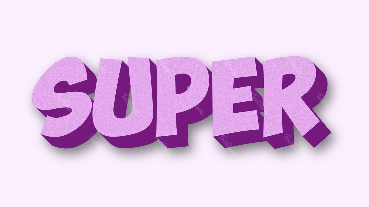 Efeito de texto 3d de quadrinhos lilás e roxo