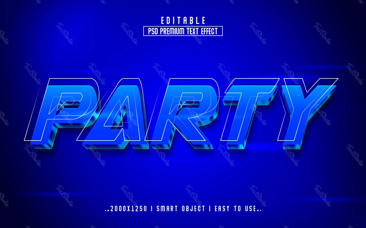 Party blau techno 3d text effekt