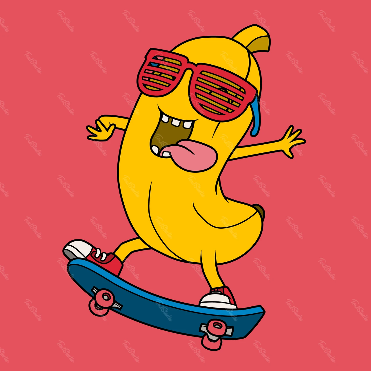 Cartoon Style Skateboarding Banana Illustration