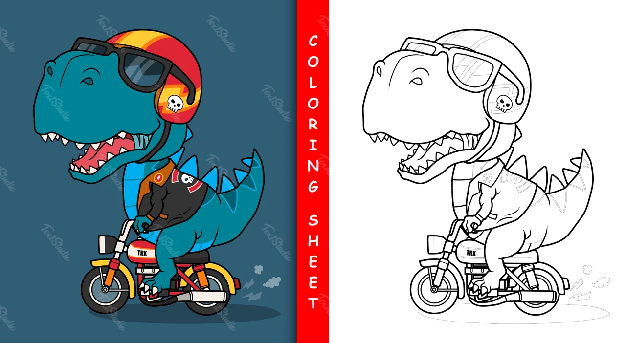 Dibujos de dinosaurios en moto para colorear