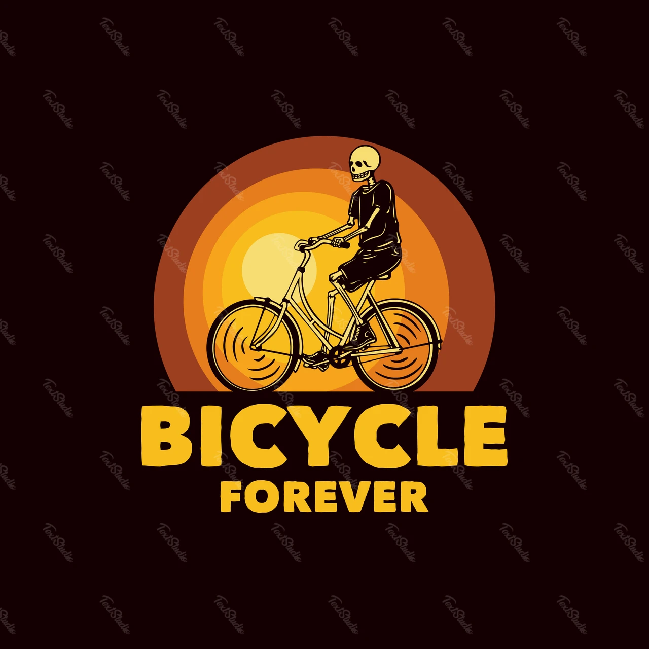 夕日とヴィンテージ自転車のイラスト