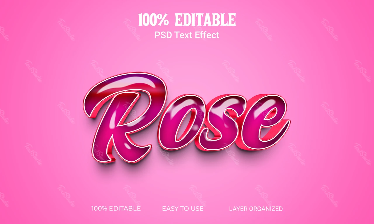 Efeito de texto 3d cursivo feminino brilhante rosa