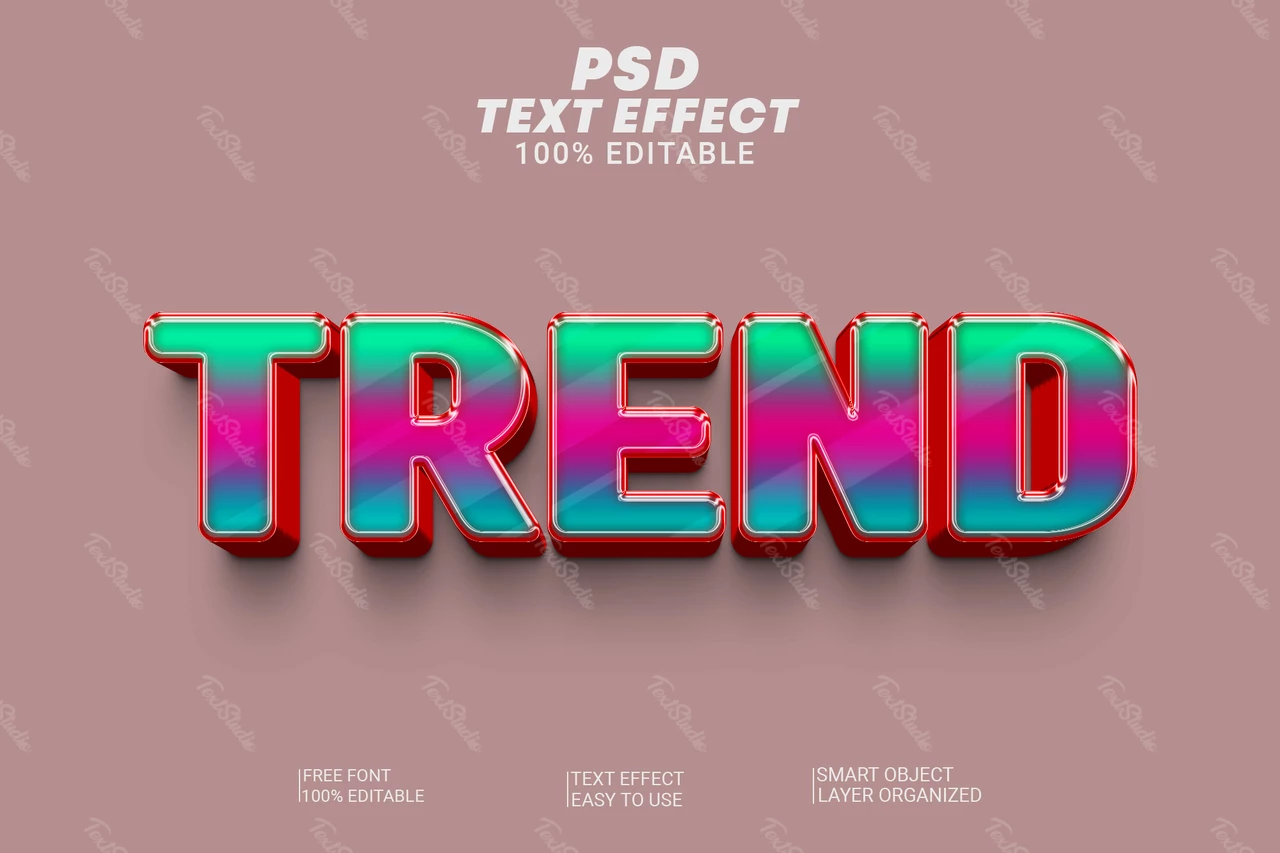 Trend Rainbow Gradient Glossy Glass 3D Text Effect